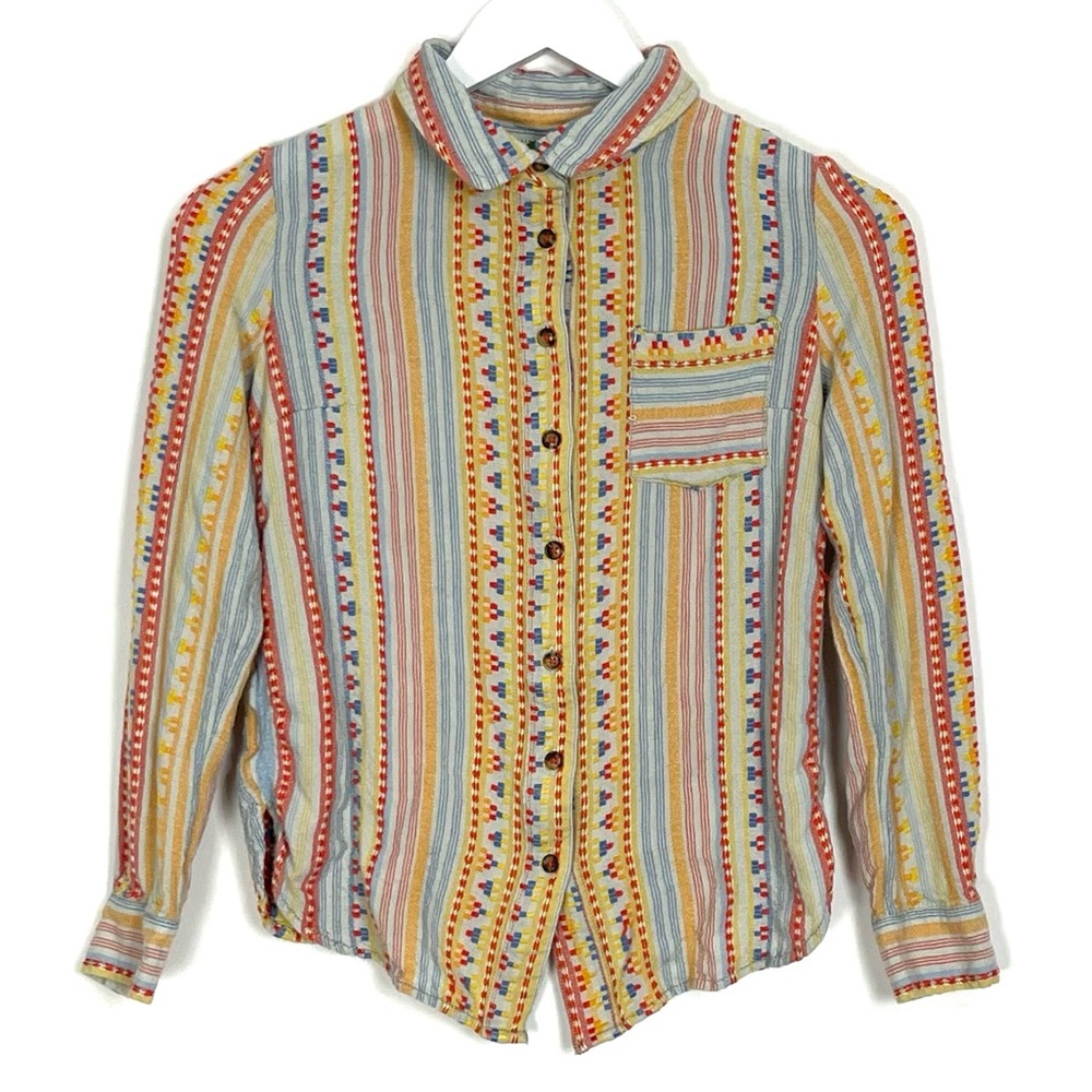 Anthropologie Embroidered Striped Shirt
